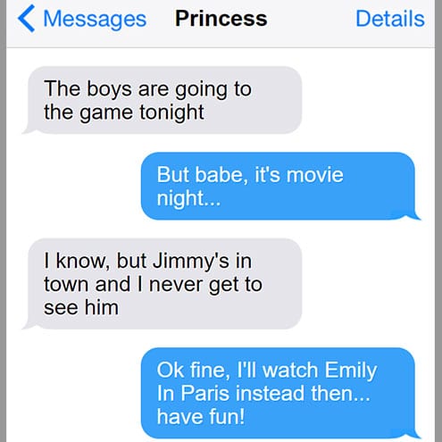 text message with gf about going out with your friends